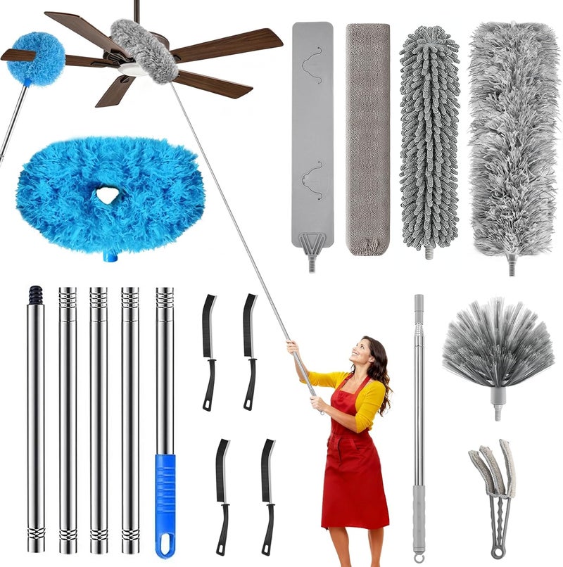MimAuto 11-in-1 100-Inch Extendable Duster Kit – Reusable Blue Fan Duster, Cobweb Brush Flat Gap Cleaner (No Ladder Needed) for High Ceilings, Fans & Home Cleaning - Image 1